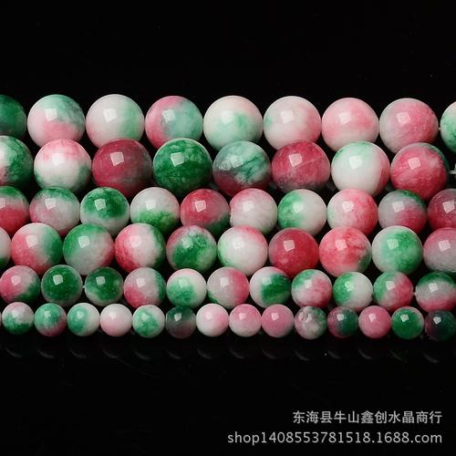 东海水晶饰品 精选三彩玉髓6-12mm串珠半成品diy手工配件批发